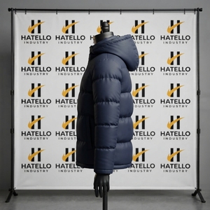 HATELLO Regular Fit Thick Polyester Wadding Navy Hooded Puffer Jacket Sherpa Lining Windproof Winter <b>Coat</b> <b>Men's</b> Puffer Jackets - Product Image 3
