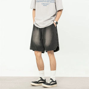 Pantalones Cortos de Mezclilla para Hombre, Estilo Vintage, Lavado Ácido, Corte Holgado, Pantalones Anchos, Shorts de Mezclilla Oversize - Product Image 4