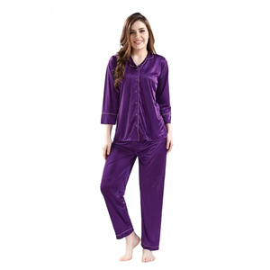 Ensemble pyjama pour femmes en satin 100% soie respirant à manches longues et pantalon long, 2 pièces, automne-hiver - Product Image 5