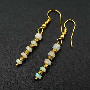 Welo <b>Opal</b> Bead <b>Earrings</b>, 925 Silver & 14k Gold, Ethiopian Gemstone - Product Image 1