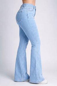Jean en denim évasé taille haute délavé clair en coton coupe droite déchiré écoresponsable streetwear décontracté pour le printemps - Product Image 2