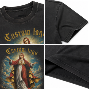 Camiseta Oversize para Hombre 100% Algodón con Gráfico de Corazón Sagrado Gótico, Diseño Artístico de Moda, Estampado DTG, Estilo Urbano, Ajuste Holgado y Tejido Pesado - Product Image 4