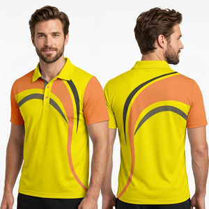Men's Yellow <b>Orange</b> Print <b>Polo</b> <b>Shirt</b> Short Sleeve Breathable Knitted Casual Style - Product Image 5