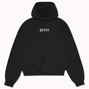 Sweat-shirt à capuche oversize pour homme, noir, imprimé Peace Stop Wars, streetwear, vêtements d'automne, tissu en molleton français, coupe régulière - Product Image 2