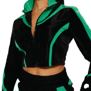 Ensemble de survêtement tendance personnalisé avec panneaux contrastants, veste coupe-vent courte et pantalon de jogging, style streetwear, marque privée, imperméable - Product Image 4