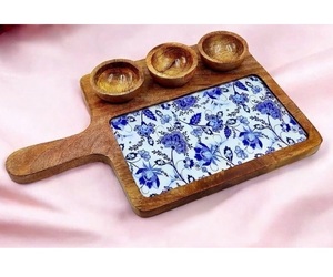 Elegant Style Natural Wooden Serving Platter With Mini Bowl Set For Food Desserts And Dry Fruits Serving Platter At Best Price - Product Image 1