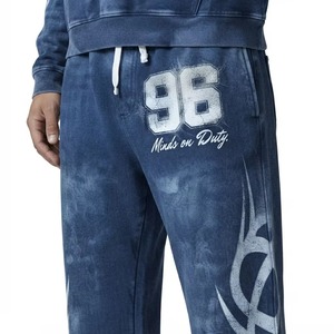 Custom <b>Black</b> Tracksuit <b>Men</b> Women Vintage Washed Heavyweight Cotton <b>Fleece</b> Lined Eco-Friendly Hoodie Sweatpants Set Y2K Graphic - Product Image 3