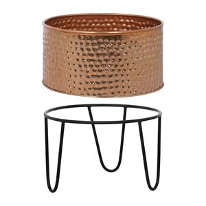 Maceta Moderna de Metal con Acabado en Cobre Martillado, Juego de 2 Macetas Redondas con Soporte de Alambre, Hechas a Mano en India, Ecológicas para Jardín - Product Image 4