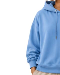 เสื้อฮู้ดดี้ผู้หญิงสีฟ้าสกายบลูทรงโอเวอร์ไซส์ พิมพ์ลายดอกไม้ตามสั่ง ผ้าฝ้ายฟลีซ เสื้อฮู้ดแบบสวมหัว สไตล์ลำลอง สตรีทแวร์ - Product Image 3