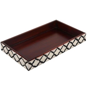 Plateau de service alimentaire durable en bois d'acacia pentagonal avec bol en céramique personnalisable – Vente en gros - Product Image 1