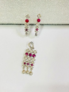 New Arrival <b>Ruby</b> Gemstone Pendant Set 22K Yellow Gold Plated Wedding Jewelry <b>Ruby</b> <b>Necklace</b> Earrings Gift for Women - Product Image 3