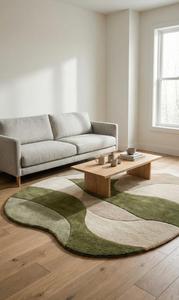 Modern Abstract Regular Hand Tufted Wool Anti-Slip Medium Pile 10-14mm Thickness Cotton Canvas Backing Area Rug Soft Green - Product Image 6