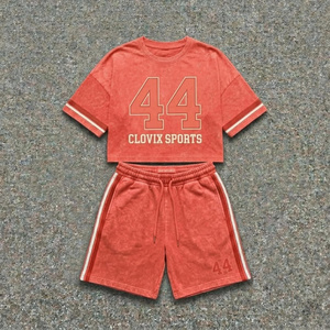 Conjunto de Dos Piezas Premium con Lavado Ácido para Hombre, Camiseta y Pantalones Cortos de Algodón, Atuendo de Verano, Proveedor OEM ODM CLOVIX SPORTS Cl-90, Logotipo Personalizado - Product Image 3