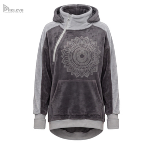 OEM 100% Cotton Fleece Asymmetric <b>Zip</b> <b>Hoodie</b> Sparkling Rhinestones Two Tone Charcoal Light <b>Grey</b> Streetwear <b>Hoodie</b> - Product Image 1