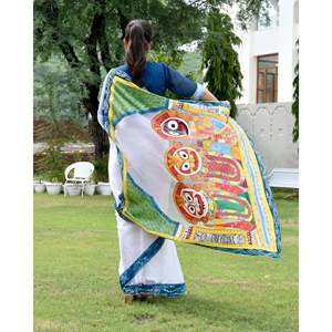 Sari pour femme en viscose organza, doux, durable, toutes saisons, élégant, imprimé à la main, séchage rapide, style traditionnel indien - Product Image 4