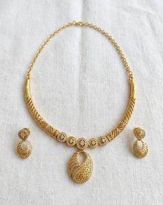 <b>Indian</b> 18K Gold Plated Brass Women's Trendy Lock Design Micro Insert Necklace Set Engagement Wedding Party Anniversary Jewelry - Product Image 1