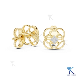 ต่างหูเพชร CVD แบบฝังทรงโคลเวอร์ลายฉลุ ทองคำแท้ 14K หรูหรา รับรองโดย IGI เครื่องประดับมินิมอลสำหรับผู้หญิง - Product Image 5