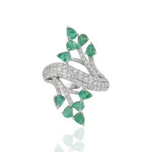 New Arrivals 925 Sterling <b>Silver</b> Pear Cut Natural <b>Emerald</b> & Round Diamond Floral Design Fine <b>Ring</b> Jewelry Wholesale - Product Image 1