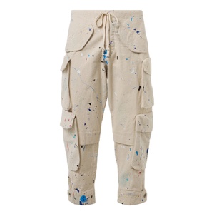 <b>Men's</b> Paint Splatter <b>Cargo</b> <b>Pants</b> Canvas Street Style Trousers Drawstring Waist Multi Pocket - Product Image 1