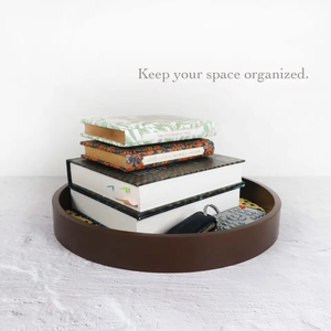 Round Decorative Tray with Handles Marbling Plastic Vanity Tray Basket Weave Modern for Ottoman <b>Coffee</b> <b>Table</b> - Product Image 3