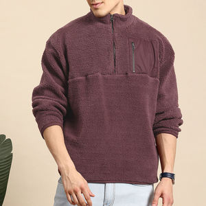 Men Fleece Pullover 1/4 Zip Sherpa Sweatshirt Solid Color Anti-Pilling Winter Wear - Product Image 2