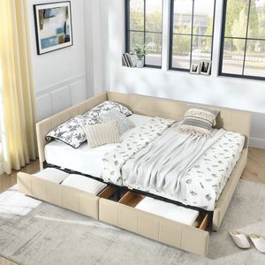 <b>Queen</b> <b>Size</b> Storage Tufted <b>Bed</b> <b>Frame</b> with Comfortable Backrest Armrests Up-Holstered <b>Queen</b> <b>Size</b> <b>Bed</b> Durable Wood Construction - Product Image 2