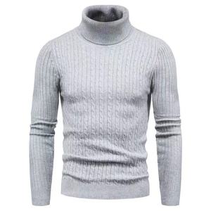 Wholesale Trendy Warm Crochet Men Cotton Soft Pullover High Neck Sweater Winter Long Sleeve Knit Men's Turtleneck Knitwear - Product Image 5