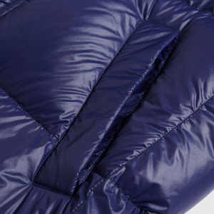 Men's Blue Hooded Puffer <b>Jacket</b> With <b>Yellow</b> Lining Zipper Closure Casual Winter Coat Slim Fit Polyester Wadding Windproof - Product Image 5