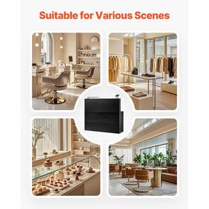 55Inch Black L-Shaped Reception <b>Desk</b> Office Front Counter Table Drawer Keyboard Tray Storage Cabinet Checkout Lobby Beauty Salon - Product Image 6