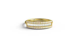 Anillo de Lujo de Oro de 18K con Tres Hileras de Diamantes Baguette, Banda de Media Eternidad Redonda con Pavé, Anillo de Boda Ancho y Elegante, Joyería Fina para Mujer - Product Image 1