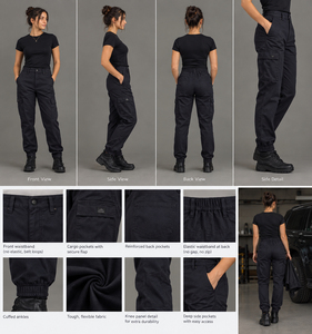 <b>Women</b> Breathable Comfortable Canvas <b>Work</b> <b>Pants</b> <b>Black</b> Cargo Elastic Waistband Cuffed Ankles Abrasion Resistant CE Certified - Product Image 6