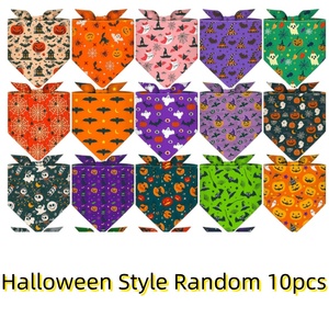 Bandana lavable en polyester pour animaux de compagnie, motif citrouille et crâne effrayant, bavoirs triangulaires, accessoires pour Halloween - Product Image 1