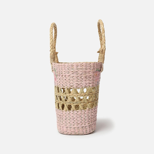 Handmade <b>Straw</b> Storage <b>Basket</b> Pink Bohemian Woven <b>Basket</b> with Handles for Living Room Organization 33x15x85cm - Product Image 6