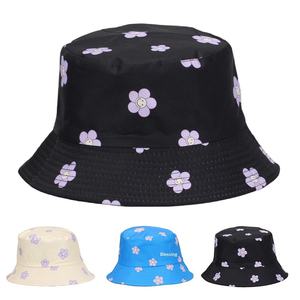 Unisex Bucket <b>Hat</b> Black With <b>Purple</b> Floral Print Casual Spring Summer Style - Product Image 6