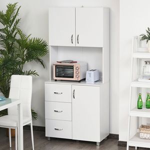 Mobile dispensa da cucina autoportante a 2 ante con 3 cassetti, ripiano aperto e ripiani regolabili per organizzazione e stoccaggio - Product Image 2