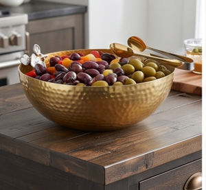 Bols en métal doré martelé de qualité supérieure, faits à la main, décoratifs et glamour, avec accents floraux argentés, élégant accent décoratif pour la maison - Product Image 3
