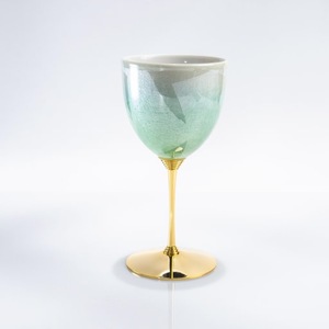 Round Shape For Party Occasion Fantastic Modern Hand Blown <b>Glass</b> Wine <b>Goblet</b> With Gold Stem And Base - Product Image 1