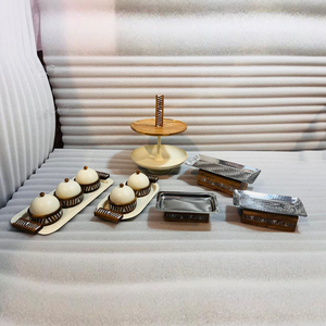 Modern 2-Tier Wood And Metal Cupcake And <b>Cake</b> Stand, Bone Inlay Handle For <b>Wedding</b> Party Table Decoration Centerpiece - Product Image 6