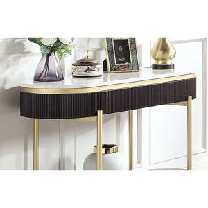 Gorgeous 1pc <b>Console</b> <b>Table</b> with Dark Walnut Finish White Faux <b>Marble</b> <b>Top</b> & Open Bottom Shelf for Living Room - Product Image 4