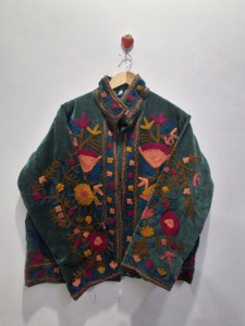 Luxury Floral Embroidered Velvet Jacket Women's Handmade Designer Coat Unique Outerwear Fashion Coat - Product Image 1