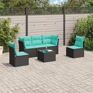 Conjunto de sofás para patio, 6 piezas, ratán sintético negro con cojines, solución de almacenamiento, muebles de exterior, diseño elegante - Product Image 3