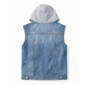 Gilet en jean bleu ciel à capuche pour homme, sans manches, avec logo brodé personnalisé, vente en gros - Product Image 2