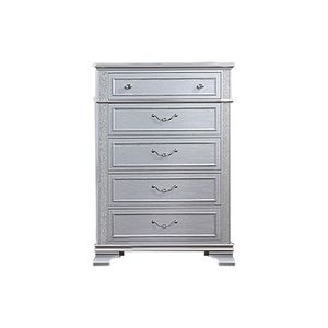 Cassettiera Contemporanea a 5 Cassetti con Finitura Grigio Eleganza, Pomelli e Maniglie in Cristallo per Camera da Letto, 1 Pezzo - Product Image 2