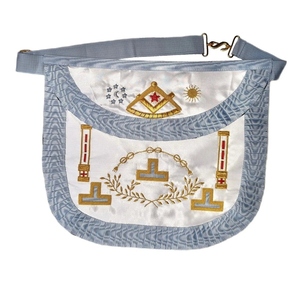 Tablier de Maître Cérémonial 3 Taus Rite Français, Broderie à la Main Professionnelle, Dentelle à Coudre, Épingle de Sûreté en Cuir, Qualité Supérieure Cérémoniale - Product Image 2