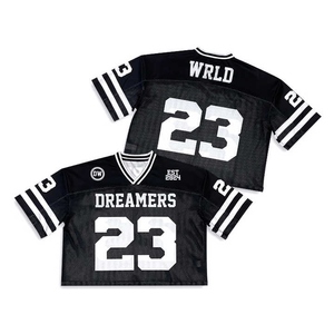 Dreamers 23 WRLD Camiseta de fútbol de malla negra para hombre, cuello en V, manga corta, ropa deportiva transpirable, ajuste regular, para todas las estaciones - Product Image 1