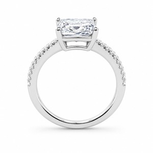 Emerald Cut Diamond Engagement Ring 18K <b>Solid</b> Gold Rhodium Plated Prong Setting Pave Band Women's Classic Fine Jewelry - Product Image 2