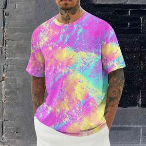 T-shirts pour hommes à imprimé graphique tie-dye, col rond, 180 GSM, 100% coton, tee-shirt surdimensionné à épaules tombantes, mode décontractée d'été, streetwear - Product Image 2