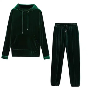 Survêtement en velours rouge uni pour homme, col montant, fermeture éclair, manches longues, vêtements de sport décontractés avec poches latérales, vêtements d'hiver - Product Image 3