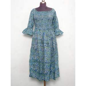 Vestido midi de algodón con cuello cuadrado y estampado floral hecho a mano, vestido largo maxi con cuello cuadrado para mujer - Product Image 1