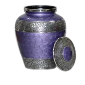 Urne funéraire vintage violette pour cendres humaines, taille adulte, en aluminium gravé à la main, avec couvercle, au prix le plus bas - Product Image 1